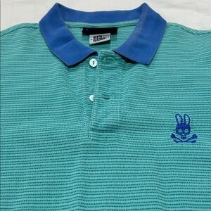 Men's Green Polo Psycho Bunny Shirt with Blue Collar